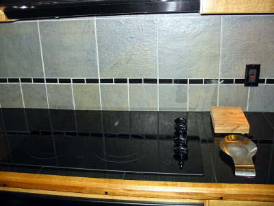 "Slate" and granite backsplash detail